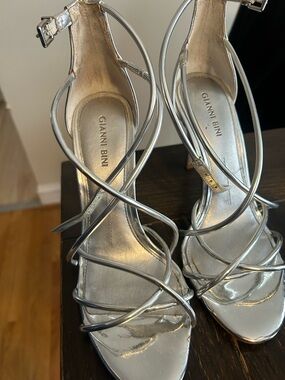 Gianni Bini Metallic Silver Strappy Stiletto Sandals